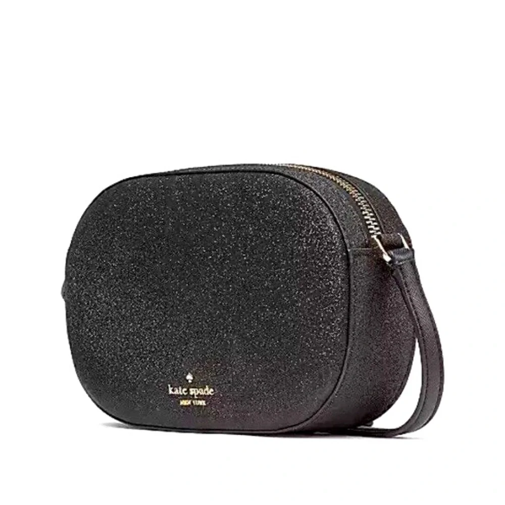 Kate Spade Black Glimmer Glitter Oval Camera Crossbody Bag In Black MSRP…$299